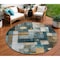 Homeroots 8' Blue Gold And Gray Round Abstract Washable Indoor Outdoor Area Rug 604490 - alternate 1