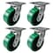 Hyw Products Heavy Duty Caster Set 5in Green Polyurethane on Cast Iron Wheels, 4 Swivel, 4PK 40-50S-A1-PC-4 (G) - alternate 1