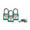 Brady Lockout Padlock, Keyed Alike, Nylon, Green, 1 in Shackle Height, 1 3/16 in Body Width, 3 PK 118955 - alternate 1