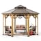 Sunjoy 13ft x 13ft  Cedar Framed Octagon Gazebo, Brown Double Tiered Steel Hardtop Roof A102007900 - alternate 1