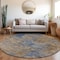 Homeroots 8' Navy Blue And Brown Round Abstract Washable Indoor Outdoor Area Rug 603595 - alternate 5