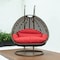 Leisuremod Beige Wicker Hanging 2 person Egg Swing Chair with Red Cushions ESCBG-57R - alternate 7