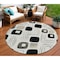 Homeroots 8' Ivory Black And Beige Round Geometric Washable Indoor Outdoor Area Rug 616816 - alternate 1