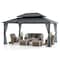 Sunjoy 12 ft. x 16 ft. Black and Grey Steel Gazebo with 2-tier Hip Roof Hardtop A102009141 - alternate 1