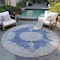 Homeroots 8' Navy Blue And Ivory Round Oriental Washable Indoor Outdoor Area Rug 597742 - alternate 4
