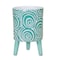 Homeroots Set of Two Aqua Teal And White Ceramic 2 Ounce Chevron Round Distressed Pot Planters, 2PK 517979 - alternate 2