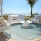 Homeroots 8' Teal Blue And Ivory Round Ombre Washable Indoor Outdoor Area Rug 595837 - alternate 5