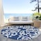 Homeroots 8' Navy Blue And Ivory Round Damask Washable Indoor Outdoor Area Rug 614445 - alternate 4