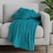 Homeroots 50" X 60" Teal Blue Cotton Cable Knitted Striped Throw Blanket 518772 - alternate 2