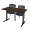 Regency Kobe T-Base Training Seminar Table W/ 2 Knight Mesh Chairs, 48 in W, 24 in L, Neo Walnut MTRCT4824NW56CBK - alternate 1