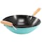 Martha Stewart Everyday Clarkston 14 Inch Nonstick Carbon Steel Wok with Wooden Handle in Teal 141039.01 - alternate 1