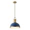 Jonathan Y Homer 13" 1-Light Modern Industrial Metal LED Dome Pendant, Navy/Brass Gold JYL9536G - alternate 1