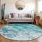 Homeroots 8' Teal Blue And Ivory Round Abstract Washable Indoor Outdoor Area Rug 618324 - alternate 4
