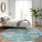 Homeroots 8' Teal Blue Pink And Ivory Round Floral Washable Indoor Outdoor Area Rug 605339 - alternate 5