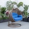 Leisuremod Mendoza Dark Brown Wicker Hanging 2 person Egg Swing Chair with Blue Cushions MSCDBR-53BU - alternate 6