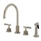 Kingston Brass Double-Handle Widespread Kitchen Faucet with Knurled Handle and Brass Sprayer, Brushed Nickel KS8728KNLBS - alternate 1