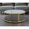 Homeroots 43" Clear And Black Gold Glass And Solid Wood and Metal Round Coffee Table With Shelf 520591 - alternate 1