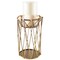 Homeroots 10" Antiqued Brass Distressed Geometric Metal And Glass Tabletop Hurricane Candle Holder 608381 - alternate 1