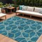 Homeroots 9' X 12' Teal Blue And Beige Geometric Washable Indoor Outdoor Area Rug 613528 - alternate 1