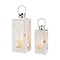 Homeroots Set of Two Clear And White Glass And Solid Wood Floor Lantern Candle Holders, 2PK 719758 - alternate 1