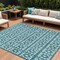 Homeroots 8' X 10' Teal Blue And Ivory Geometric Washable Indoor Outdoor Area Rug 613810 - alternate 1