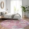 Homeroots 8' Pink Ivory And Denim Blue Round Floral Washable Indoor Outdoor Area Rug 605321 - alternate 5