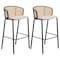Leisuremod Ervilla Wicker Bar Stool with Fabric Seat and Black Powder Coated Steel Frame, Beige, 2PK EBBL-31BG2 - alternate 1