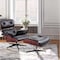 Homeroots 35" Black and Dark Brown Genuine Leather Tufted Swivel Lounge Chair With Ottoman 526372 - alternate 7