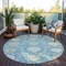 Homeroots 8' Teal Blue Gray And Ivory Round Damask Washable Indoor Outdoor Area Rug 599456 - alternate 4