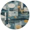 Homeroots 8' Teal Blue Ivory And Gold Round Geometric Washable Indoor Outdoor Area Rug 604508 - alternate 5