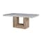 Homeroots 70" White and Natural Faux Marble and Wood Pedestal Base Dining Table 564891 - alternate 3