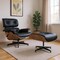 Homeroots 27" Black and Brown Tufted Genuine Cowhide Swivel Lounge Chair With Ottoman 636227 - alternate 5