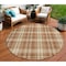 Homeroots 8' Brown Black And Beige Round Plaid Washable Indoor Outdoor Area Rug 597131 - alternate 1