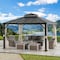 Sunjoy 11 x 13 ft. Outdoor Patio Black Steel Hardtop Gazebo with 2-Tier Metal Roof and Mesh Netting A102006920 - alternate 4