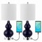 Jonathan Y Cora 22" Classic Vintage Glass LED Table Lamp with USB Charging Port, Navy, 2PK JYL1125B-SET2 - alternate 5