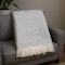 Homeroots 55" X 70" Gray White Herringbone Cotton Blend T Initial Throw Blanket with Tassels Embroidery 655543 - alternate 1