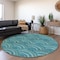 Homeroots 8' Teal Blue Fern Green And Ivory Round Geometric Washable Indoor Outdoor Area Rug 615238 - alternate 6