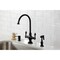 Kingston Brass Two-Handle Single-Hole Kitchen Faucet with Brass Sprayer, Matte Black KS1760ALBS - alternate 2