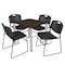 Regency Square Kee Breakroom Table W/ 4 Zeng Stack Chairs, 30 in W, 30 in L, Neo Walnut TB3030NWBPCM44BK - alternate 1