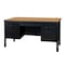 Regency Steel Double Pedestal Teacher's Office Desk, Center Drawer 60inx30in, Medium Oak Top, Black Base 66266DPCDMOBK - alternate 1