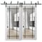 Sartodoors Sliding Closet Clear Glass Barn Bypass Doors, Lucia 2266 White Silk and Aluminum Strips, Sturdy 6. LUCIA2266BBB-WS-64 x 96 (2* 32x96) - alternate 1