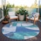 Homeroots 8' Teal Blue And Ivory Round Geometric Washable Indoor Outdoor Area Rug 617928 - alternate 4