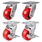 Hyw Products Heavy Duty Caster Set 4in Polyurethane on Plastic Wheels, 2 Swivel & 2 Swivel with Brake, 4PK 40-40S-A1-PU-2,40-40S-A1-PU-TB-2 - alternate 1