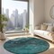 Homeroots 8' Teal Blue Aqua And Gray Round Abstract Washable Indoor Outdoor Area Rug 577843 - alternate 3
