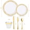 Elama 150 Piece Disposable Plastic Dinnerware Party Set for 25 Guests in White with Gold Decal Trim 750123350M - alternate 6