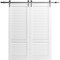 Sartodoors Double Barn Door 36 x 84 inches, Louver 3388 White Silk, 13FT Silver Rail Track Set, Louvered Int LOUVER3388DB-S-WS-48 - alternate 1
