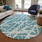 Homeroots 8' Round Teal Round Abstract Washable Non Skid Indoor Outdoor Area Rug 559330 - alternate 8