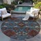 Homeroots 8' Denim Blue Brick Red And Brown Round Oriental Washable Indoor Outdoor Area Rug 597682 - alternate 4