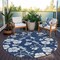 Homeroots 8' Navy Blue And Ivory Round Floral Washable Indoor Outdoor Area Rug 599900 - alternate 4
