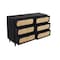 Homeroots 56" Black And Natural Solid Wood And Rattan Six Drawer Double Dresser 564522 - alternate 7